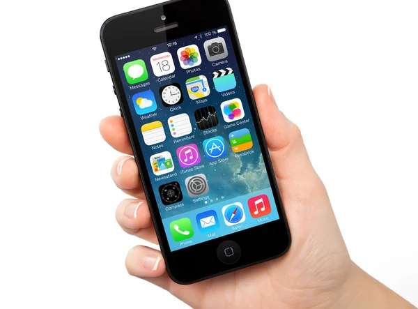 New operating system IOS 7 screen on iPhone 5 Apple — Stock Photo, Image
