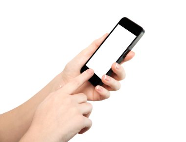 kadın el ile izole perde telefon tutarak
