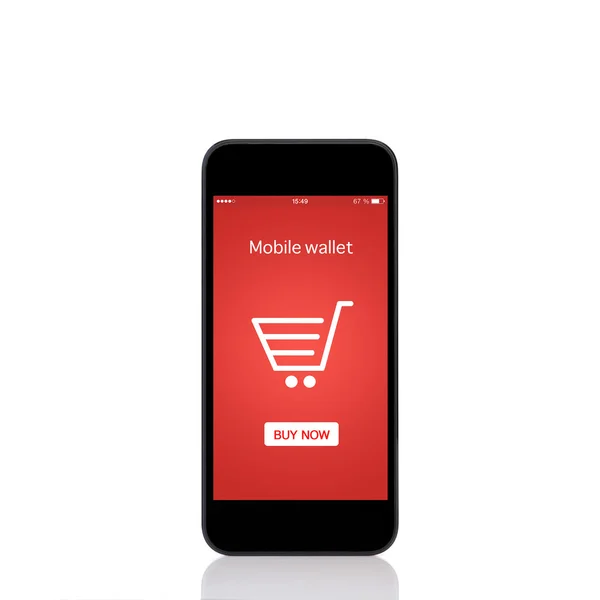 Telefono cellulare con portafoglio cellulare onlain shopping sullo schermo — Foto Stock