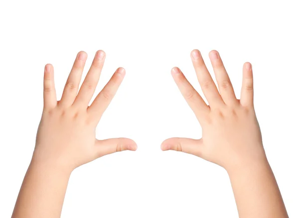 Zwei Kinder Hände auf einem isolierten Hintergrund — Stockfoto