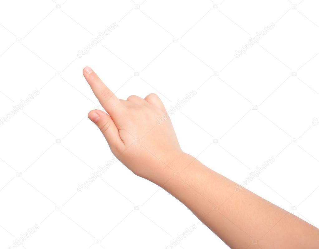 Isolated child hand touching or pointing to something