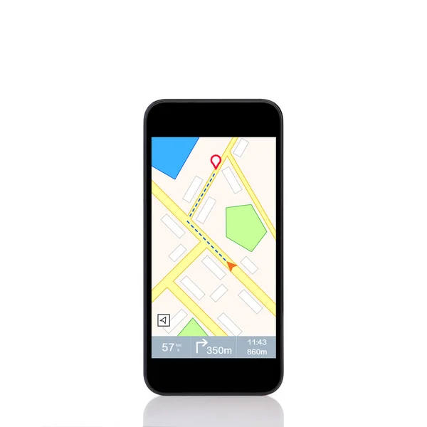 Мобильный сенсорный телефон с интерфейсом навигатора на экране — стоковое фото