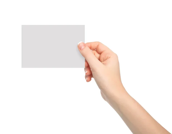 Isolated woman hand holding a piece of paper — Stock Photo, Image