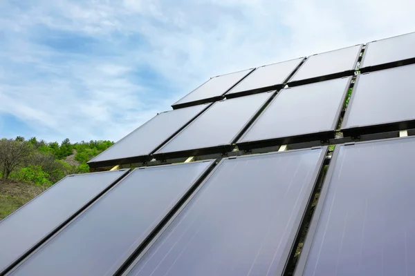 Environmental panel installed in the field and working on solar — Stock Photo, Image