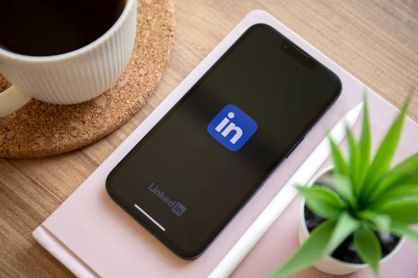 Alanya Turkije Oktober 2022 Apple Iphone Met App Linkedin Het — Stockfoto