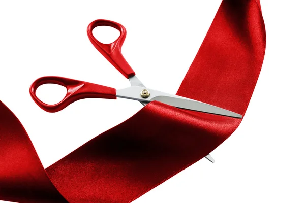 Cutting red ribbon — Stock Photo, Image