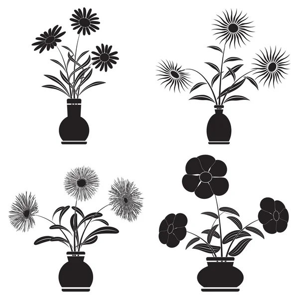 Bloemen in potten vector set — Stockvector