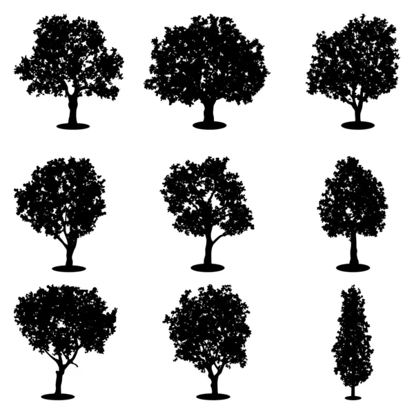 Conjunto de siluetas de árboles — Vector de stock