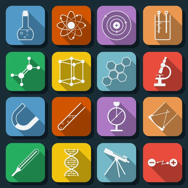 Iconos web planos de ciencia — Vector de stock