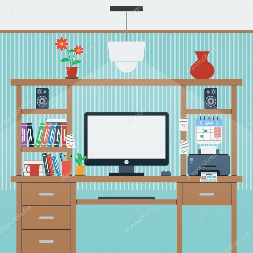 Home workplace flat vector concept
