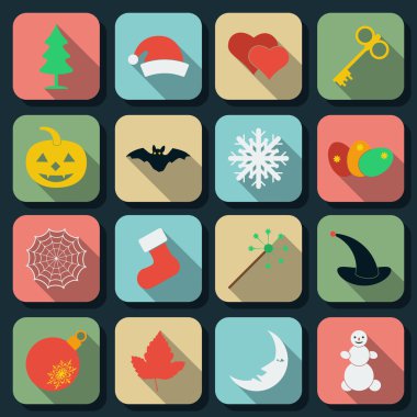 tatil düz vector Icons set