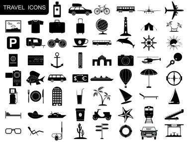 set siyah seyahat simgeler vektör