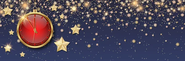 圣诞节和新年的矢量背景与星星和雪花 横向横幅设计模板 — 图库矢量图片