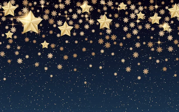 Navidad Año Nuevo Vector Fondo Con Estrellas Doradas Copos Nieve — Archivo Imágenes Vectoriales