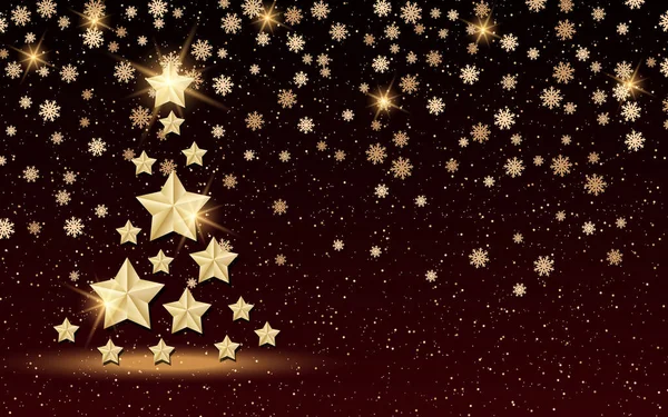 クリスマスと新年のベクトルの背景とともに黄金の星と雪の結晶 — ストックベクタ