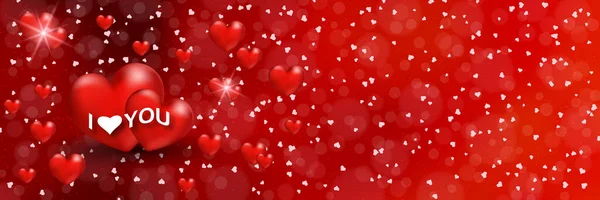 Valentine Day Vector Banner Red Blurred Background Hearts Light Effects — Stock Vector