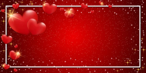 バレンタインデーのベクトルバナー 心と光の効果と赤のぼやけた背景 — ストックベクタ