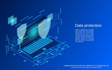 Veri koruması, bilgi güvenliği düz izometrik vektör çizimi