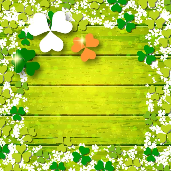 Patrick Day Vert Fond Vectoriel Bois Avec Des Feuilles Trèfle — Image vectorielle