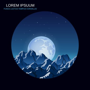 Mavi dağlar gece retro biçim vektör illüstrasyonu