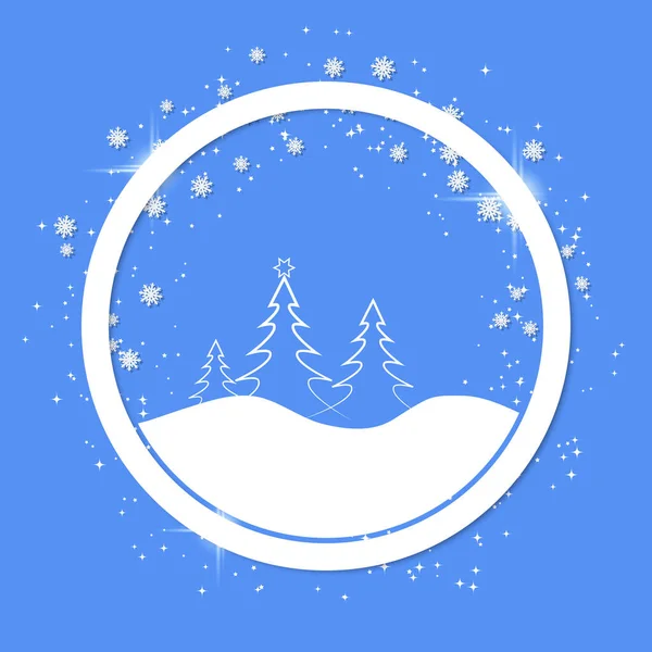 Noel Yeni Yıl Zarif Mavi Arka Plan Yuvarlak Çerçeve Yıldızlar — Stok Vektör