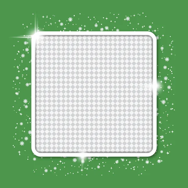 Navidad Año Nuevo Fondo Verde Con Marco Blanco Estrellas Copos — Vector de stock