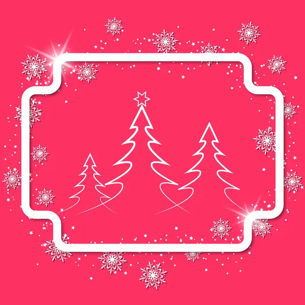 Christmas New Year Elegant Red Background White Frame Stars Snowflakes — Stock Vector