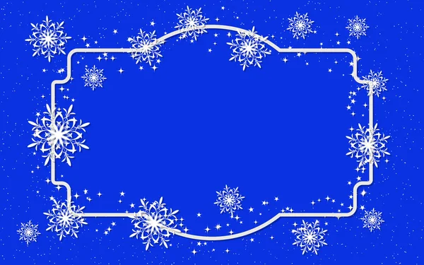 Beyaz Çerçeveli Yıldızlı Kar Taneli Noel Yeni Yıl Zarif Mavi — Stok Vektör