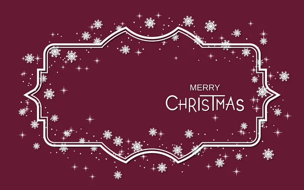 Joyeux Noël Élégant Fond Rouge Foncé Avec Cadre Blanc Flocons — Image vectorielle