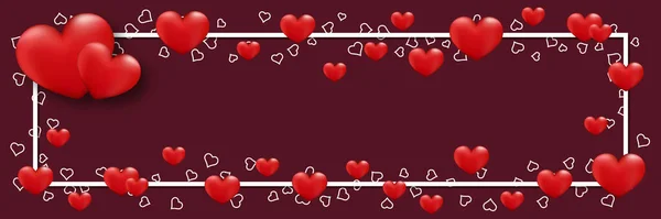 Valentijnsdag Horizontale Banner Wenskaart Coupon Vector Template Met Hart Frame — Stockvector