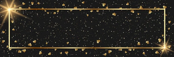 Valentýn Horizontální Prapor Zlatými Srdci Černém Pozadí Blahopřání Kupon Design — Stockový vektor