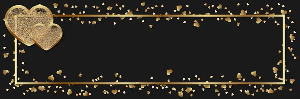 Valentýn Horizontální Prapor Zlatými Srdci Černém Pozadí Blahopřání Kupon Design Royalty Free Stock Vektory