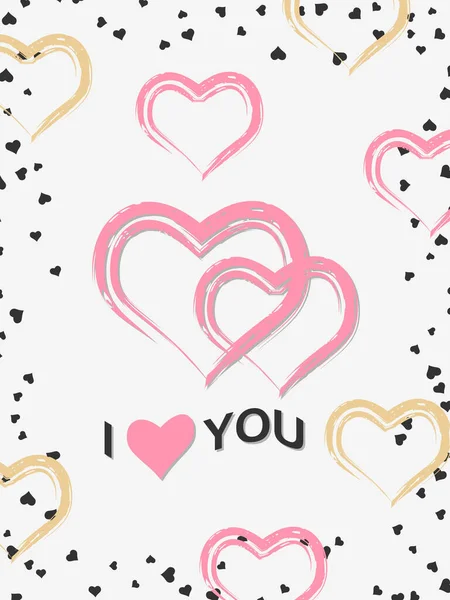 Banner Del Día San Valentín Con Corazones Texto Amo Tarjeta — Vector de stock