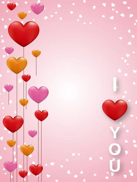 Valentine Day Banner Hearts Text Love You Greeting Card Coupon — Vettoriale Stock