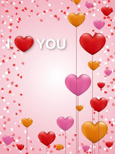 Valentine Day Banner Hearts Text Love You Greeting Card Coupon — Vettoriale Stock