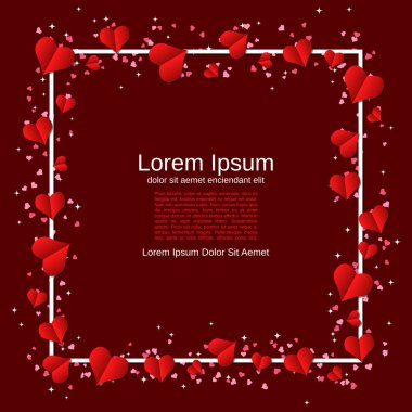 Kalpli ve çerçeveli Sevgililer Günü afişi, tebrik kartı, kupon tasarım vektörü şablonu