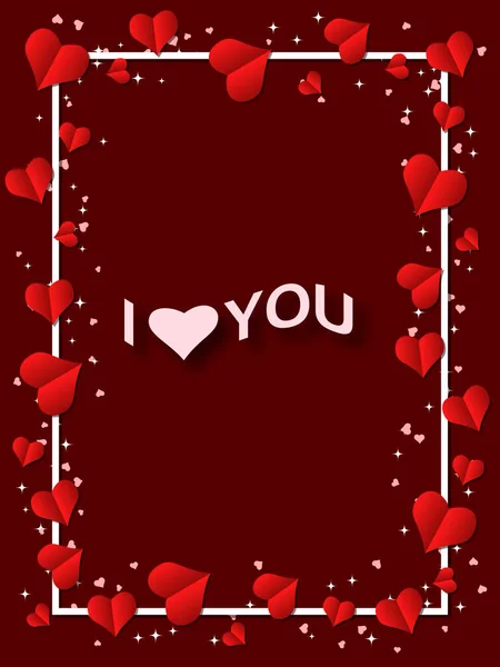 Hari Valentine Banner Dengan Hati Dan Teks Love You Kartu - Stok Vektor