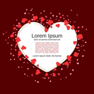 Valentine's Day illustration with hearts and frame, greeting card, coupon, square flyer design vector template