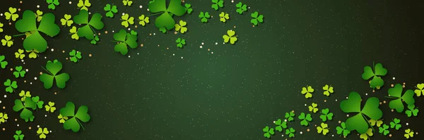 Patrick Day Vektor Banner Vorlage Grüner Hintergrund Mit Bunten Kleeblättern — Stockvektor