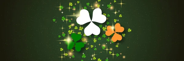Patrick Day Vector Banner Template Green Background Colorful Clover Leaves — Stock Vector