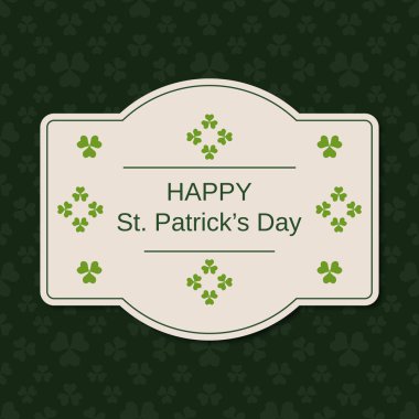 Yeşil yonca yapraklı ve çerçeveli Aziz Patrick Günü retro stil vektör kartın kutlu olsun.