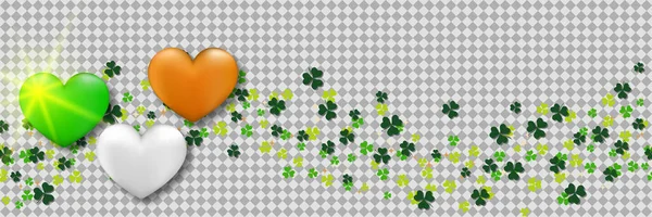 Patrick Day Vektor Banner Vorlage Bunte Kleeblätter Und Herzen Auf — Stockvektor