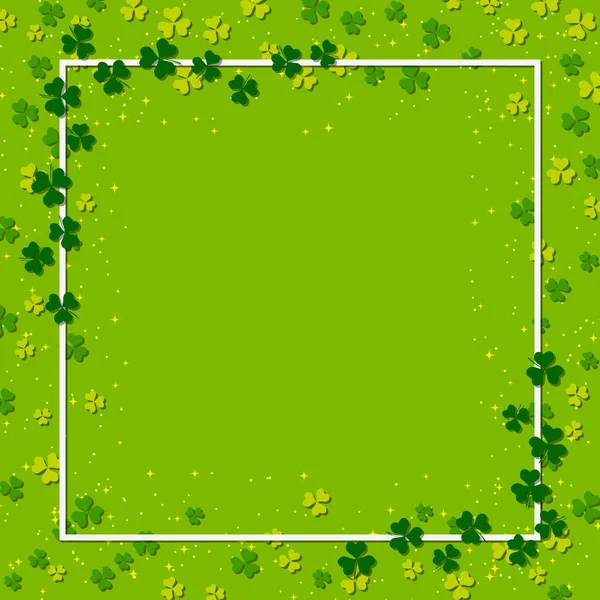 Fond Vectoriel Saint Patrick Avec Feuilles Trèfle Cadre Blanc Conception — Image vectorielle