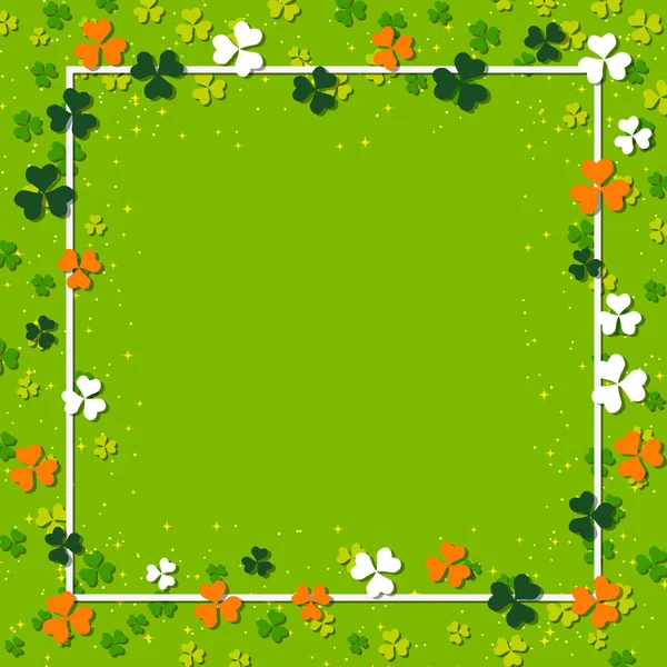 Fond Vectoriel Saint Patrick Avec Feuilles Trèfle Cadre Blanc Conception — Image vectorielle