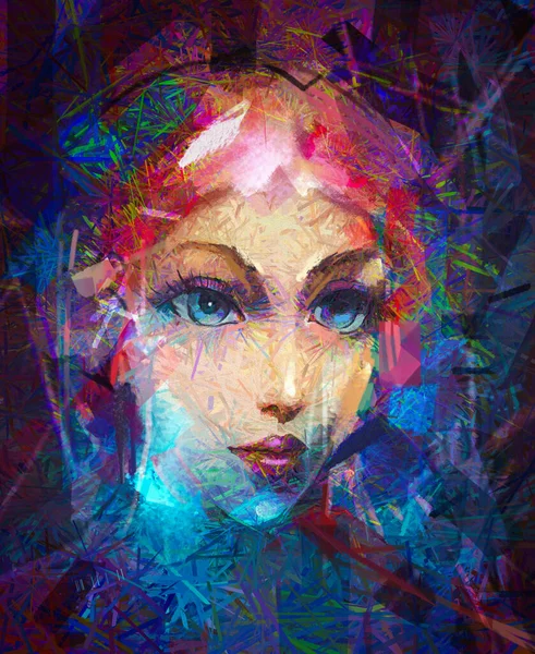 Холст Масло Акриловая Краска Абстрактный Красочный Портрет Девушки Молодой Женщины — стоковое фото