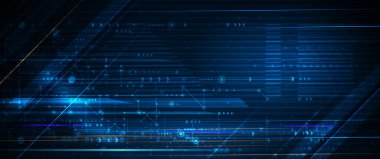 Vektör Soyut devre kartı, İllüstrasyon yüksek teknoloji bilgisayar, mühendislik, bilim ve bilgi teknolojisi koyu mavi arka plan. Yüksek teknoloji dijital teknoloji ve fütüristik konsept