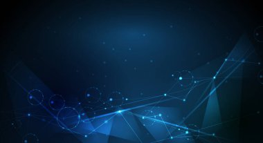 Vektör molekülü, Ağ, noktaları birbirine bağlayan çizgiler, mavi arkaplan teknolojisi. Web sitesi için soyut internet ağ bağlantısı tasarımı. Dijital veri, iletişim, bilim ve gelecekçi kavram