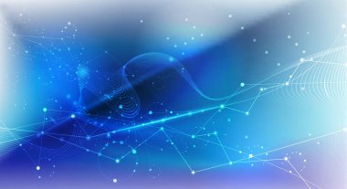Vektör molekülü, Ağ, noktaları birbirine bağlayan çizgiler, mavi arkaplan teknolojisi. Web sitesi için soyut internet ağ bağlantısı tasarımı. Dijital veri, iletişim, bilim ve gelecekçi kavram