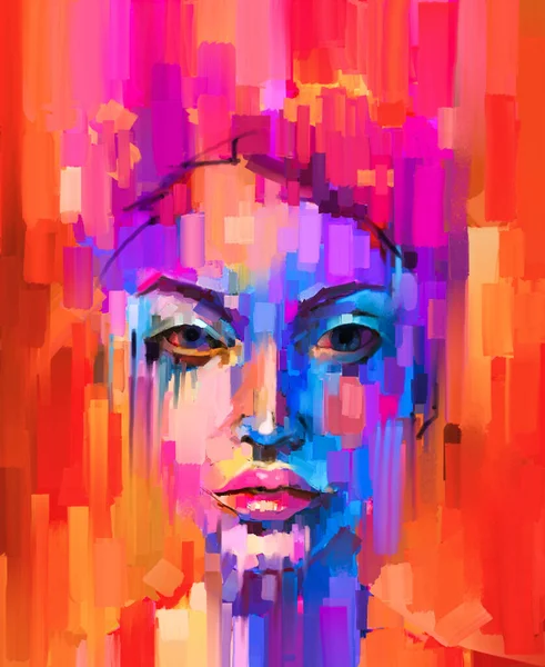 Масло Акриловая Краска Холсте Текстуры Абстрактный Цветной Портрет Молодой Женщины — стоковое фото