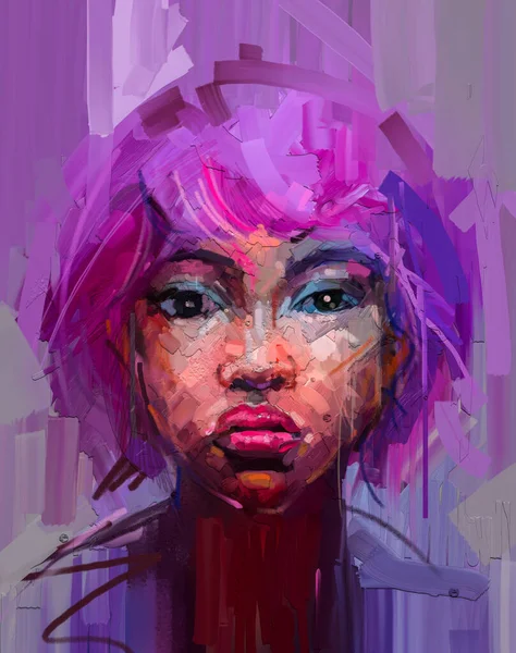 Oder Acrylfarbe Auf Leinwand Abstraktes Farbporträt Einer Jungen Frau Moderne — Stockfoto